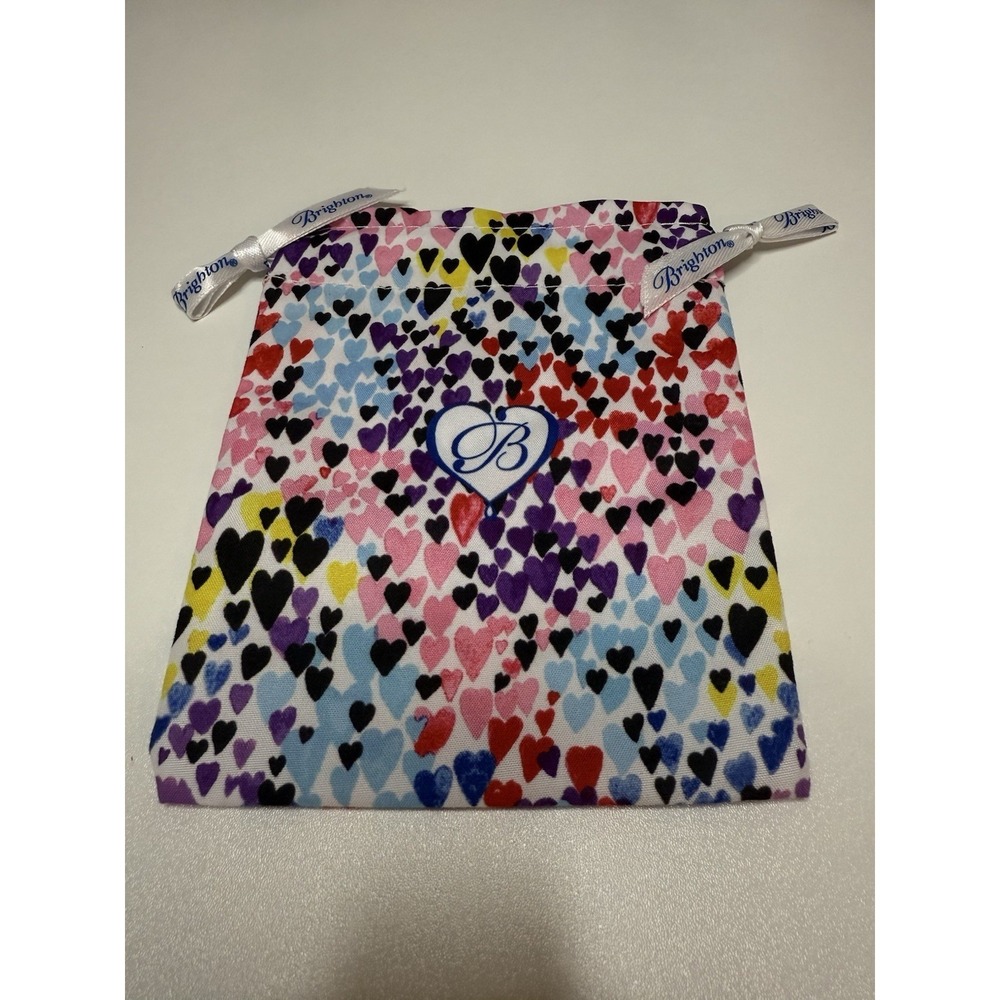 Brighton Jewelry Pouch Drawstring Bag Hearts Multicolor Travel Storage 5x6